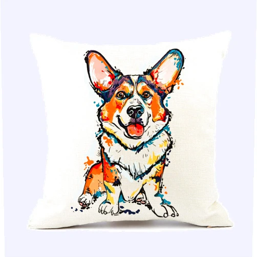 Redland Art Cute Pet Corgi Dog Throw Pillow Covers Cotton Linen Sofa Decorative Cushion Cases for Home Decor 18×18 Inch
