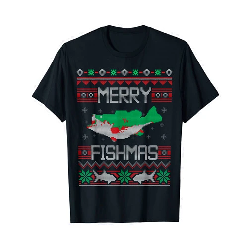 BCC Santa's Christmas Shirts & Jolly Gifts Merry Fishmas Fishing Dad Fish Angler Ugly Christmas Sweater T-Shirt