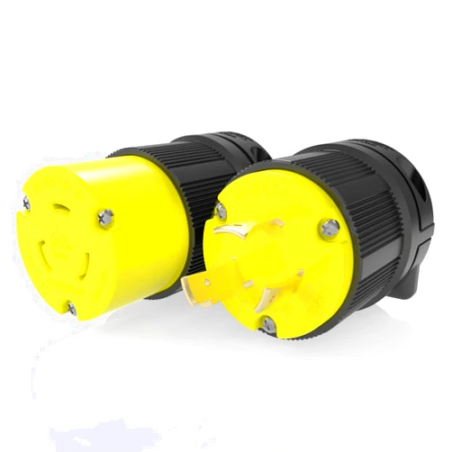 Journeyman-Pro NEMA L6-20 Plug & Connector Set, NEMA L6-20R & L6-20P, 20A, 250V, Locking Plug Socket, Black Industrial Grade, Grounding 5000 Watts Generators (L6-20PR Plug Set)