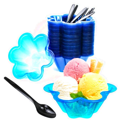 YOIYINI 60Pcs Ice Cream Bowls and Spoons Set,8oz Flower Shape Ice Cream Cups,Disposable Ice Cream Sundae Bowls,Ice Cream Containers for Frozen Yogurt,Fruit,Salad,Shaved Ice,Cake(clear)