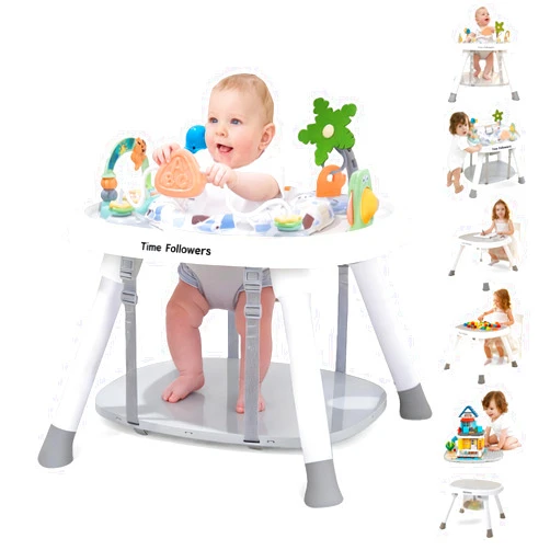 Time Followers® 6-in-1 Baby Activity Center | 4 Stage Montessori-Inspired Toys | Grow Stationary Standing Toddler Table | Jumpers & Bouncers | Must Have for Boy & Girl 6, 12, 24+ Month Old (White)