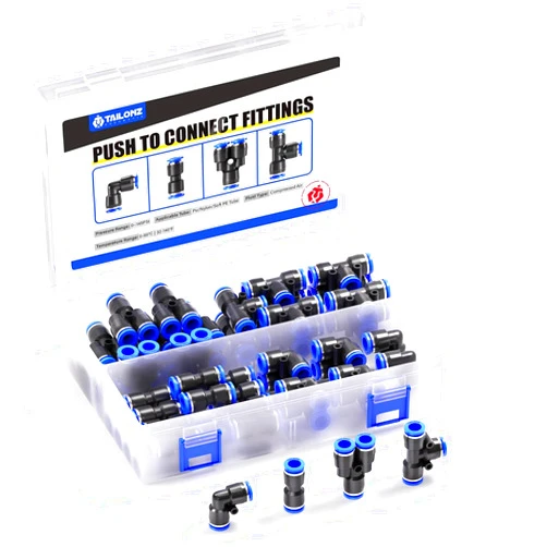 TAILONZ PNEUMATIC 6mm od Push to Connect Fittings Pneumatic Fittings Kit 10 Spliters+10 Elbows+10 tee+10 Straight (40 pcs)