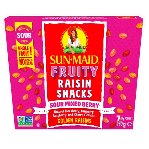 Poiget Sun-Maid Fruity Raisin Snacks, Sour Mixed Berry, 140g/5 oz. Box (Imported from Canada)