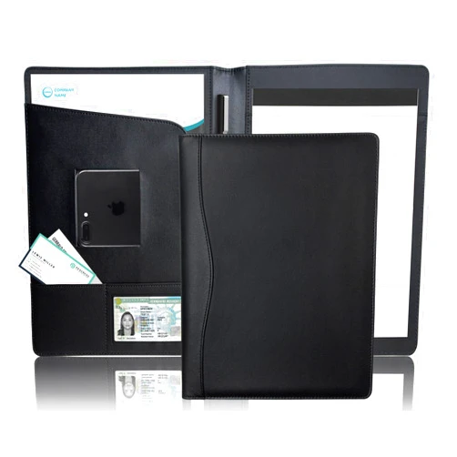 TWINFALCONS Padfolio Portfolio Folder PU Leather Binder Interview Legal Organizer with Business Card Holder Business Portfolio A4 Notepad Holder for Women and Men (Black)