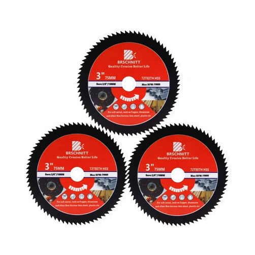 BRSCHNITT HSS Circular Saw Blade 3inch - BRSCHNITT 3pcs 72T 10mm Bore Cutting Discs for Wood, Copper, Aluminum, Plastic and Soft Metal