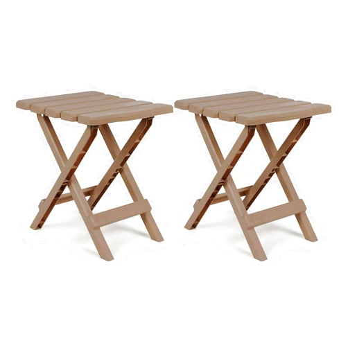 Camco Adirondack Portable Outdoor Camping Small Weatherproof Rustproof Durable Plastic Folding Side Table for Indoor and Outdoor Use, 2 Pack, Taupe
