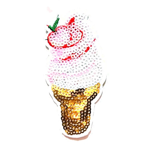NiPitShop Ice cream Patch Nipitshop Patches Sequin ice Cream Cherry red Fruit ice Cream Cone Cartoon Kids Patch Embroidered Iron On Patch for Clothes Backpacks T-Shirt Jeans Skirt Vests Scarf Hat Bag