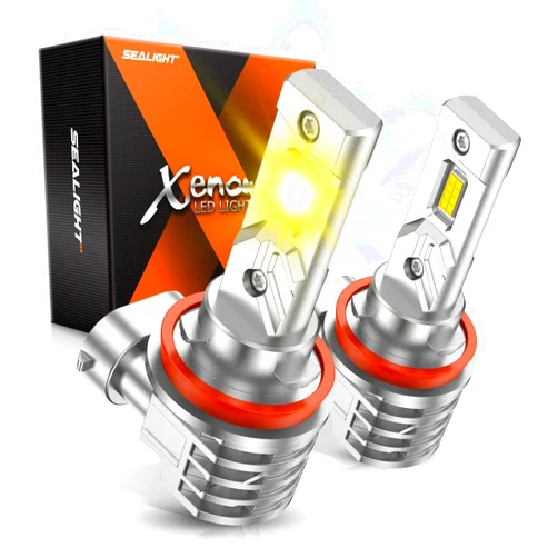SEALIGHT H11 LED Fog Lights Bulbs Yellow or DRL 16000LM Brightness, H16/H8 Fog Lamps 3000K Amber Light Strong Penetration, 2024 Upgrade Liquid-cooled Copper Tubing H16 Fog Lights for Truck, Pack of 2