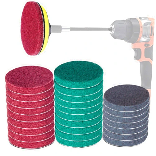 GOH DODD Power Scrub Pads Drill Attachment, GOH DODD 30 Pieces 5 Inch Headlight Restoration Kit Cleaning Kit Scouring Pads with Baker and Universal Shaft for Kitchen, Bathroom, Grout, Carpet, Tub, Grill,Tile