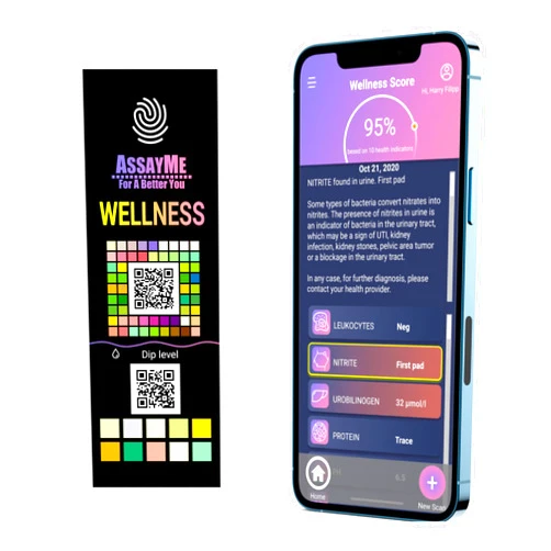 AssayMe Wellness Urine Home Test Strips with Mobile App. Home Kidney Test Illustrated of Your Health Based on pH, Keto, Protein end More. UTI test strips for women. Urinalysis Test Strips. Liver Test.