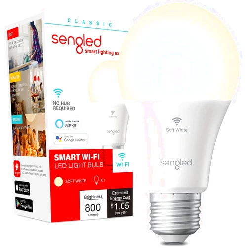 Sengled Smart Bulb, WiFi Light Bulbs, Dimmable Alexa Light Bulb, Smart Light Bulbs that Work with Alexa & Google Home, A19 Soft White (2700K) No Hub Required, 800LM 60W Equivalent High CRI>90, 1 Pack