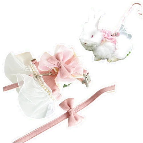 Copfeu Rabbit Harness and Leash for Walking Escape Proof - Cute Skirt Mesh Breathable Bunny Vest Harness Outdoor Camping Hiking Training - Also Suit for Small Animals (Pink,S)