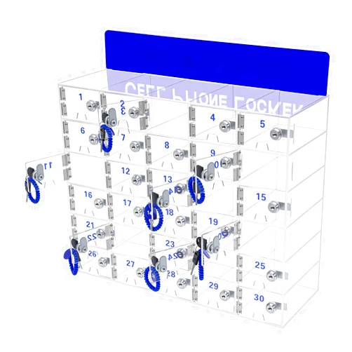YUTOUB 30 Slots Cell Phone Lockers with Keys, Wall-Mounted Phone Lock Box Acrylic for Employees, Cell Phone Lock Box with Charging Hole, Clear Storage Cabinet for Office/Classroom/Gym/Factory, 20.5*3.1in