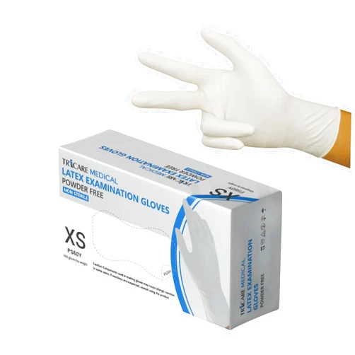 TRICARE MEDICAL Latex Exam Gloves, Powder free, 5.5 mil, Medium duty, Natural White, Box of 100 / Case of 1000.