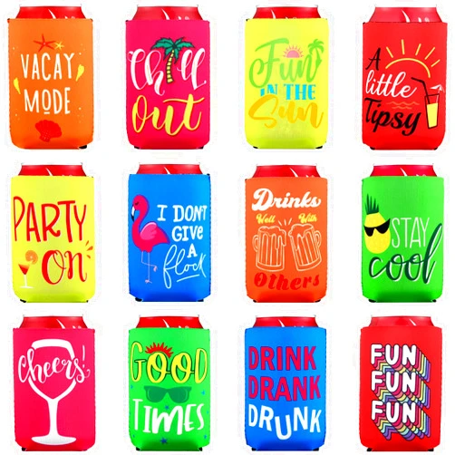 Tatuo 12 Packs Scalloped Can Cooler Sleeve Funny Beer Can Cooler Covers Beach Themed Beer Sleeve Insulated Neoprene for Beverages Bottles(Classic Colors,3.94 x 5 Inch)