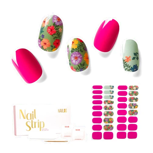 Nailog Semi Cured Gel Nail Strips 34 pcs| Long Lasting Nail Polish Sticker Wraps with Glossy Gel Finish, Retro Jungle