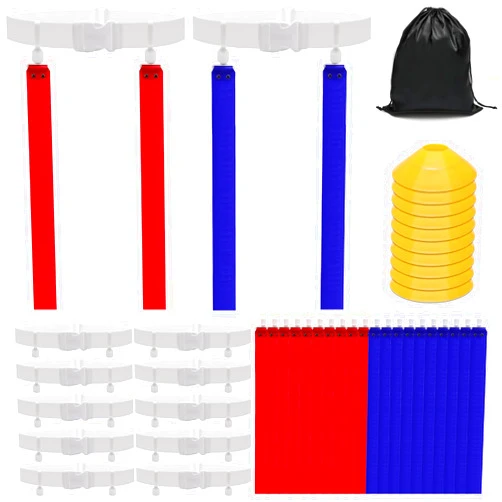 Anglekai 41PCS Flag Football Belts Set and Flags Kit with 20P Flags/ 10 Belts/ 10 Cones/Storage Bag for 10 Player Outdoor Sport Training (10)