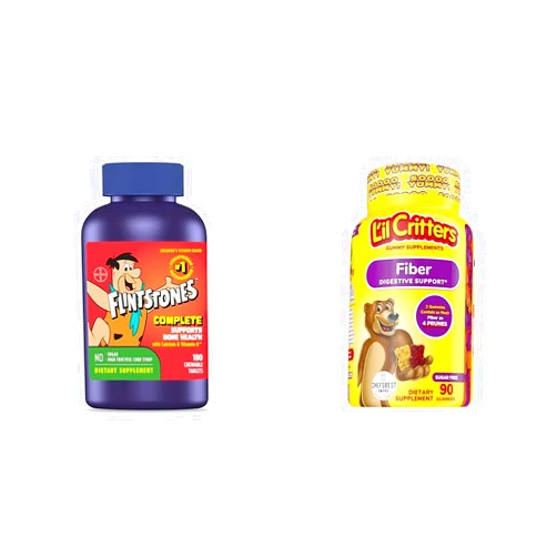 Flintstones Vitamins Chewable Kids Vitamins, Complete Multivitamin & L’il Critters Fiber Daily Gummy Supplement for Kids, for Digestive Support, Berry and Lemon Flavors, 90 Gummies