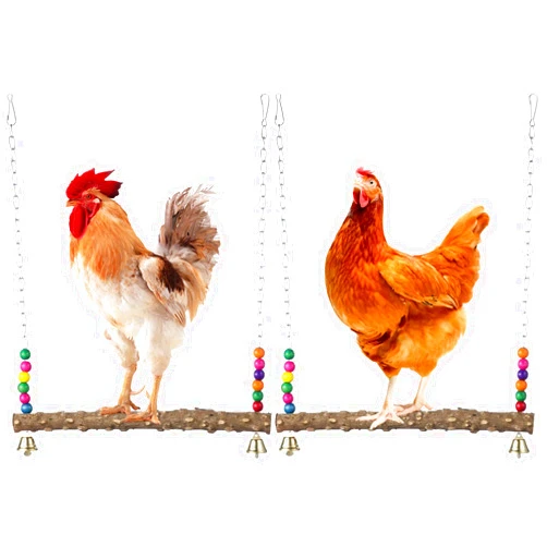 BATTIPAW 2PCS Chicken Bird Swings, Chicken Perches, Natural Wooden Swing Toys, Wood Stands for Chick, Chicken Coop Accessories, Coop Swings for Chicken Birds, Parrots, Hens
