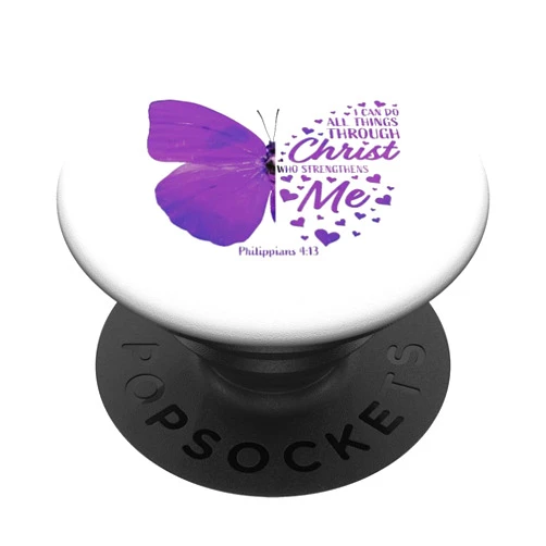 Christian Gifts by Jeremiah James Philippians 4:13 Christian Bible Verse Gifts Women Butterfly PopSockets Adhesive PopGrip
