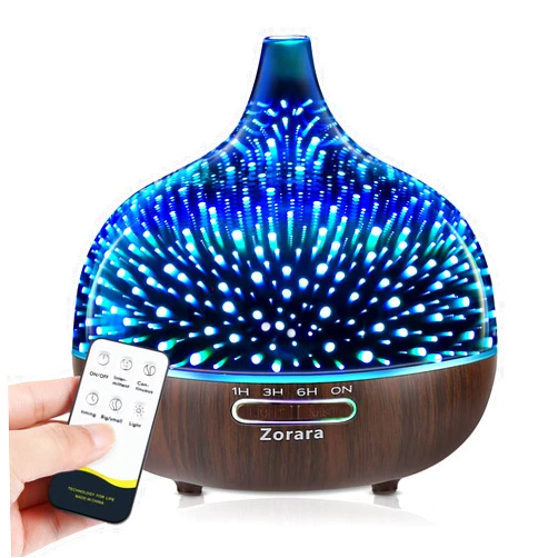 Zorara Essential Oil Diffuser 550ml Cool Mist Humidifier 3D Glass Ultrasonic Aromatherapy Humidifier with 7 Color Changing Led Lights, Waterless Auto Shut-Off, Adjustable Timer for Home Bedroom Office