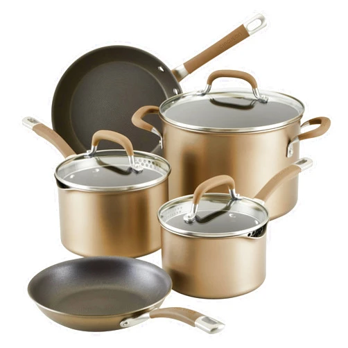 Circulon Premier Professional Hard Anodized Nonstick Cookware Induction Pots and Pans Set, 8 Piece - Bronze