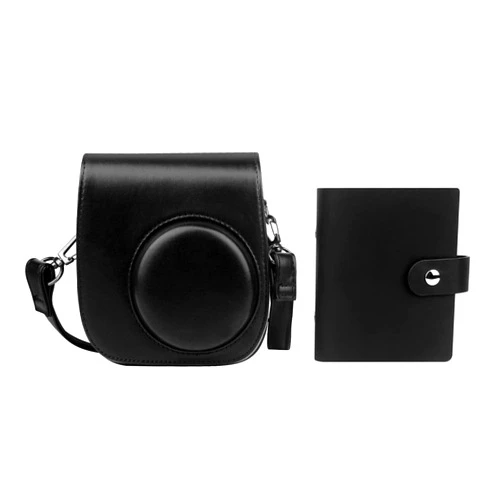 Aextaest Protective Camera Case for Fujifilm Instax Mini 11 12 9 Instant Camera with Instax Mini Album, Photo Album for Fujifilm Instax Mini Camrea, PU Leather Bag Cover with Removable Adjustable Strap, Black
