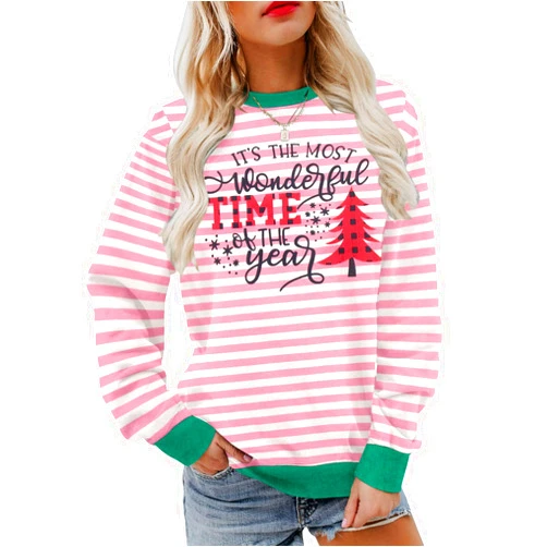 TAOHONG Merry Christmas Sweatshirt Women Xmas Buffalo Plaid Tree Color Block Christmas Snowflake Print Long Sleeve Top Shirts