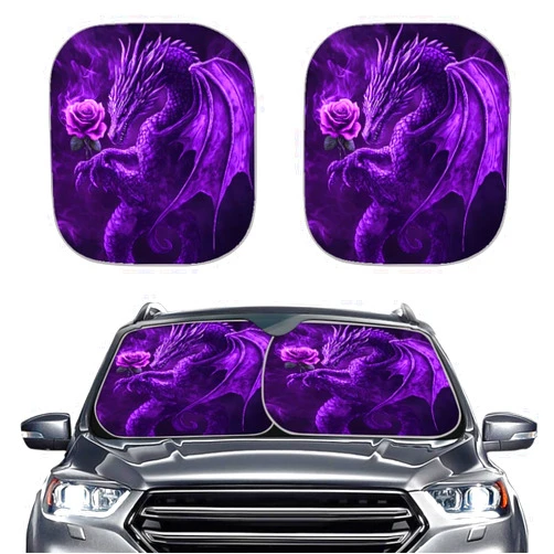 KEIAHUAN Purple Dragon Auto Sunshade Set of 2 Pieces Windshield Sun Shade Car Front Window Sun Visor,Sun and Heat Reflector