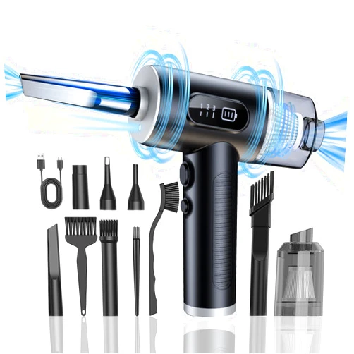 Maxisola Electric Compressed Air Duster & Vacuum 2 in 1, Dust Air Blower for Electronics Computers PC Keyboard Handheld Cordless Vacuum Cleaner - 3 Gear 50000RPM 6000mAh Rechargeable with Display