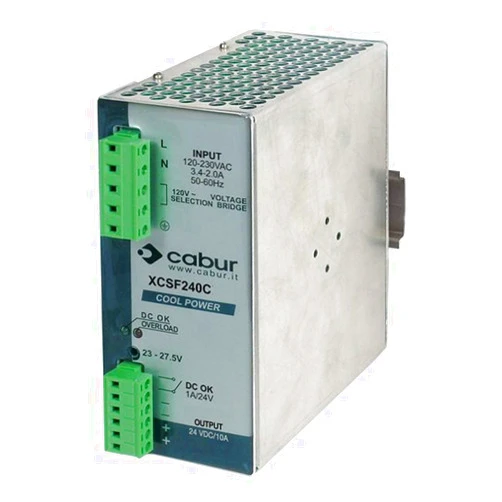 Automation Systems Interconnect XCSF240C DIN Rail Mount Power Supply with Pluggable Wire Connections, 24 VDC, 240W, 10 amp Output, 90 to 264 VAC Input