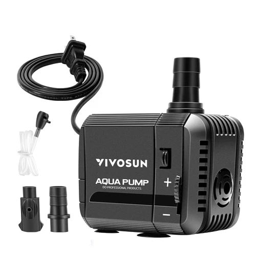VIVOSUN 210GPH Submersible Pump(800L/H, 8W), Ultra Quiet Water Pump with 3.3ft High Lift, Fountain Pump with 5ft Power Cord, 2 Nozzles for Fish Tank, Pond, Aquarium, Statuary, Hydroponics Black