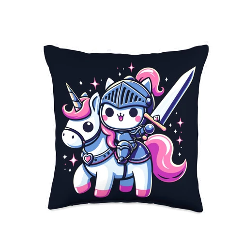 boutique animals kawaii Gift Cat Knight Rider Horse Unicorn Funny Throw Pillow, 16x16, Multicolor