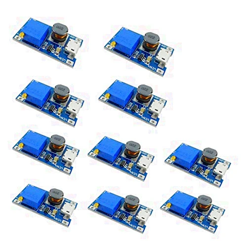 Ferwooh MT3608 DC-DC Step Up Converter Adjustable Power Supply Module Booster Voltage Regulator Board Input 2V-24V to Output 5V-28V 2A MicroUSB (Pack of 10PCS)