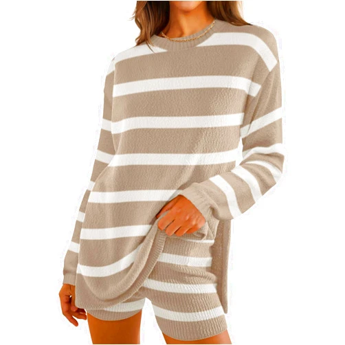 ZESICA Women's Two Piece Sweater Lounge Sets 2024 Fall Casual Knit Trendy Tunic and Shorts Outfits