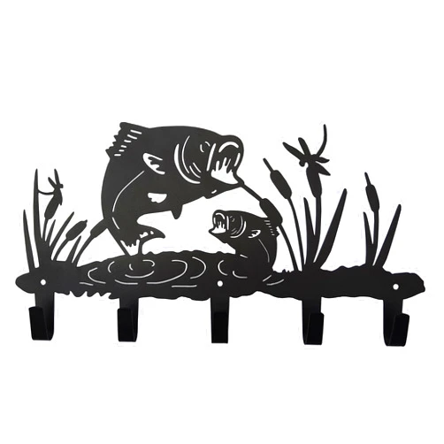 VIVICOMFY Metal Fish Coat Hooks Wall Art Decor-Fish Hangers and Key Holder-Clothes Rack and Backpack Hanger-Animal Theme Hooks Sweet Home Decor for Storage, Living Room, Hallway, Office (Black)
