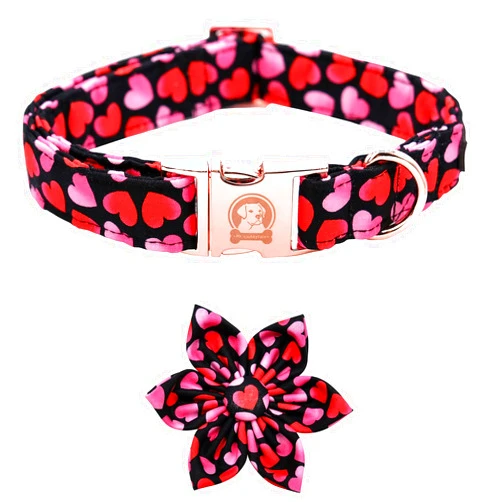 MR.CHUBBYFACE Valentine's Day Dog Collar MR. CHUBBYFACE Adjustable Pink Love Dog Collar with Flower for Extra Small Medium Large Dogs