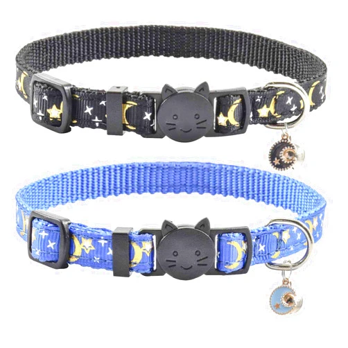 XPangle 2 PCS Breakaway Cat Collar with Bell, Cute Adjustable Kitten Collars with Accessories (Blue Black)