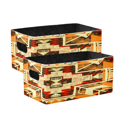 YETTASBIN Native American Style Felt Storage Baskets with Handle, Collapsible Open Storage Bin Drawers Storage Box for Shelf Closet Office Bedroom Nursery Home, 2 Pack