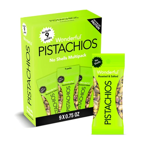 Wonderful Pistachios No Shells, Roasted & Salted Nuts, 0.75 Ounce Bag (Pack of 9), Protein Snacks, Gluten Free, On-the-Go, Individually Wrapped Healthy Snacks
