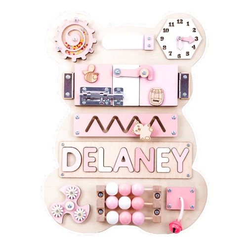 Handmade Nabytok Customized Name Puzzle for Toddlers (Fixed I J Letters) Personalized Toddlers Busy Board, Baby Personalized Board for 1-5 Years Old, First Birthday Gift, Montessori Toys (Pastel Girl)