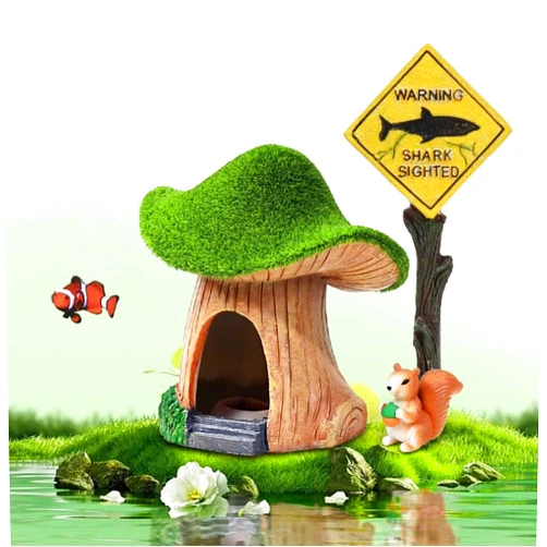XEOGUIYA Fish House for Aquarium Decoration Green Moss Mushroom House, Resin Fish Tank Decoration, Fish and Shrimp Shelter Landscape Cave Decor