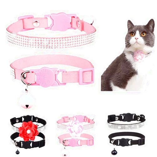 Yahoyaba Rhinestone Cat Collar Breakaway Bling Diamond with Bell Adjustable for Cats and Kitten Girl boy