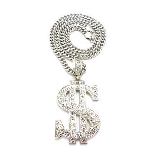 NYFASHION101 Stone Stud Dollar Sign with 6mm Cuban Chain Necklace