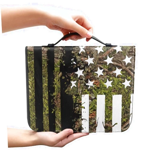 PCSJRKG American Flag Camouflage Hunting Leather Bible Cover for Men and Women, Kids Waterproof Bible Case Carrying Book Case Church Bag, Children's Bible Protective Bag with Handle and Zipper