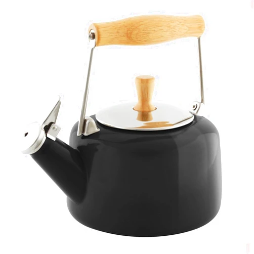 Chantal SVEN Enamel on Steel Whistling Teakettle with Natural Wood handle, 1.4 quarts, Black