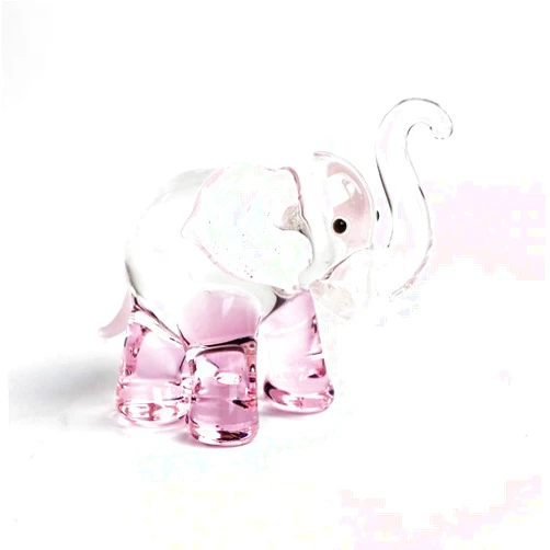 ZOOCRAFT Lucky Elephant Figurines Pink Hand Blown Art Glass Collectible Animal Ornament Gift Decor, 1.5 x 2.5 x 1.8 inches