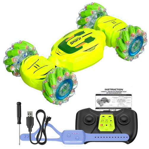 DoDoMagxanadu Gesture Sensing RC Car,2.4GHz 4WD RC Stunt Car Toys for Boys Girls Ages 6-12, Drift Hand-Controlled 360° Rotation Remote Control Twist Cars, Boys Birthday Ideas (Green)