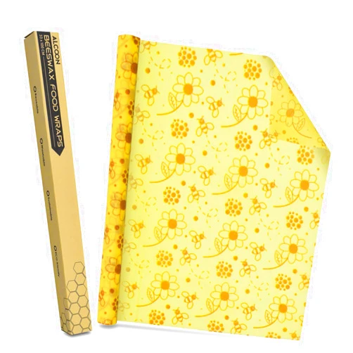 SOFTMED ERKOON Beeswax Food Wraps 1 Meter Roll 13 x 39 Inch Reusable Beeswax Wraps Eco-Friendly Sustainable Food Storage Wraps for Sandwich, Cheese, Fruit, Bread, Snacks (Flower Pattern)