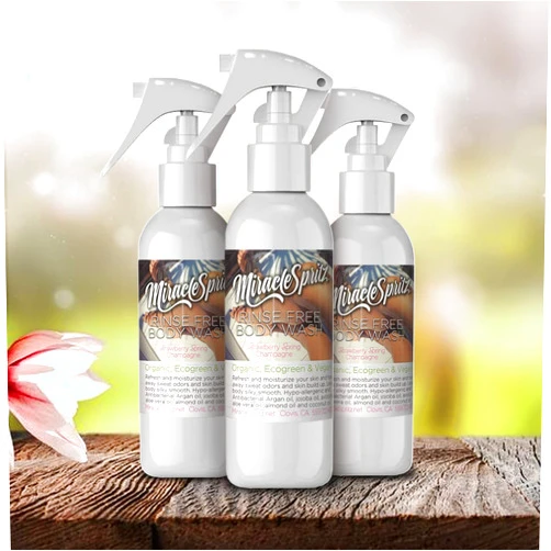 Miracle Spritz Rinse Free Body and Hair Wash (Strawberry Spring Champagne) 8oz 3 Spray Bottle